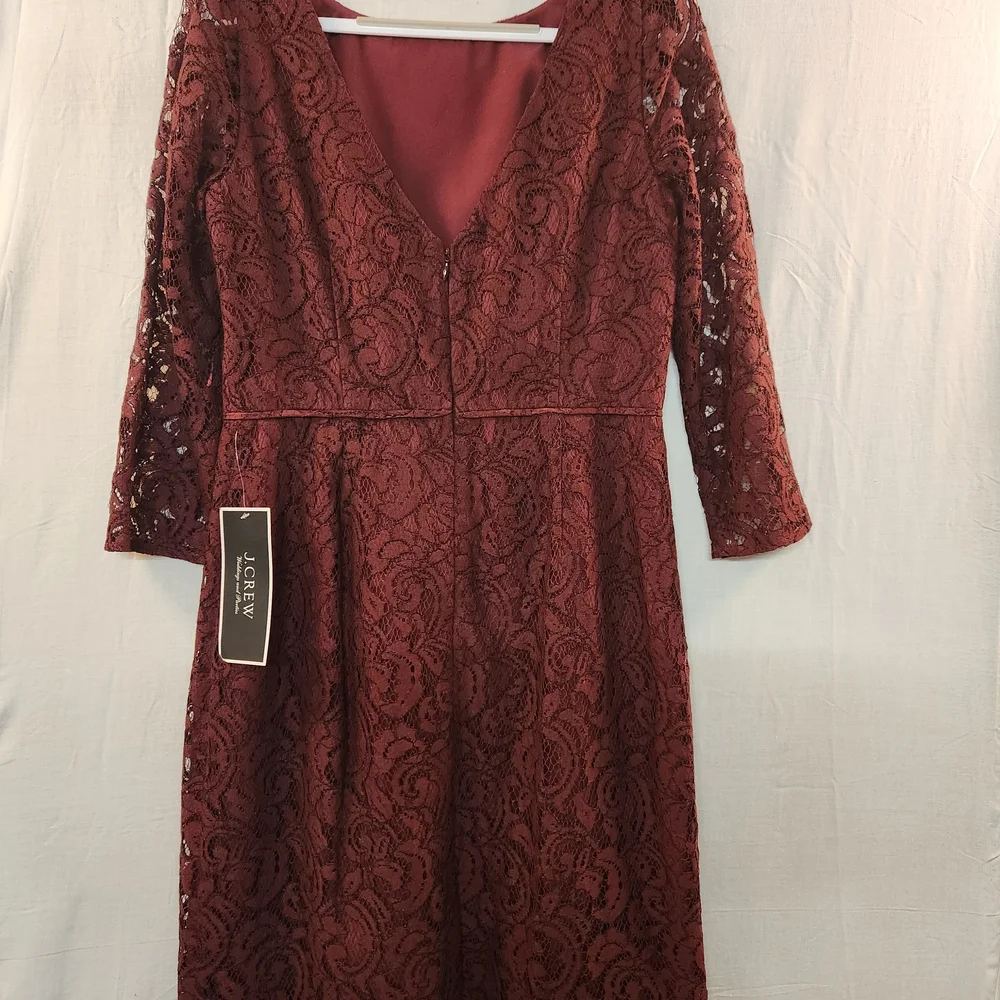 NEW J.Crew Women's Burgundy Lace Overlay Backless‎ Sheath Dress Size 8 Cocktail
